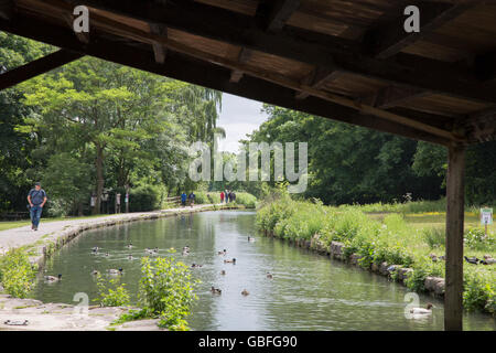 Cromford Canal e Wheatcroft Wharf; Derbyshire Peak District; l'Inghilterra, Regno Unito Foto Stock