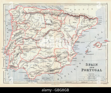 IBERIA: Spagna e Portogallo che mostra le province. BUTLER, 1888 Mappa antichi Foto Stock