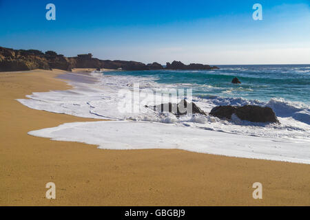 Enorme oceano onde frantumazione su rocce Garrapata State Beach in California, Stati Uniti d'America Foto Stock