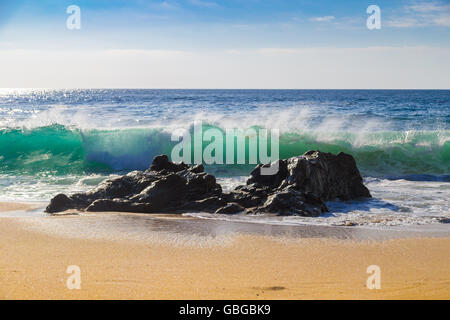 Enorme oceano onde frantumazione su rocce Garrapata State Beach in California, Stati Uniti d'America Foto Stock