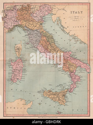 Italia: mostra le regioni. Esclude Trieste/Istria & Alto Adige. COLLINS, 1880 Mappa Foto Stock