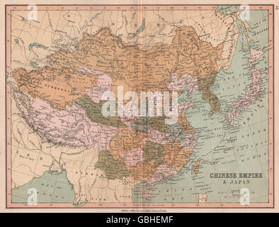 ASIA ORIENTALE: Impero Cinese e Giappone. Cina Corea Mongolia. COLLINS, 1880 mappa vecchia Foto Stock
