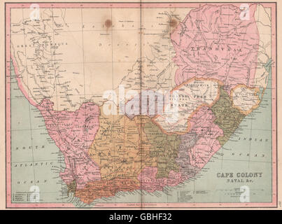 Sud Africa: Cape Colony & Natal province. La Namibia costa britannica. , 1880 mappa Foto Stock