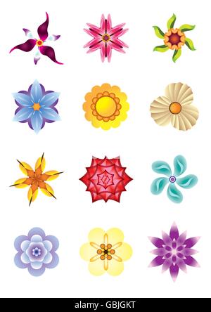 Fiori colorati set di icone - illustrazione vettoriale Illustrazione Vettoriale