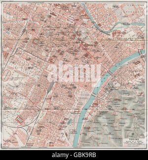 Torino Torino. Vintage town mappa della città piano. L'Italia, 1924 Foto Stock