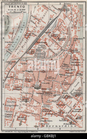 TRENTO. Vintage town mappa della città piano. L'Italia, 1924 Foto Stock