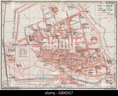 FERRARA. Vintage town mappa della città piano. L'Italia, 1924 Foto Stock