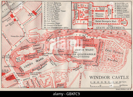 Il Castello di Windsor. Vintage map piano. Berkshire, 1930 Foto Stock