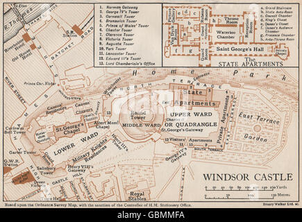 Il Castello di Windsor. Vintage map piano. Berkshire, 1927 Foto Stock