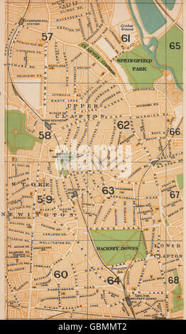 Londra ne. Stamford Hill Stoke Newington Clapton Hackney Downs, 1927 mappa vecchia Foto Stock