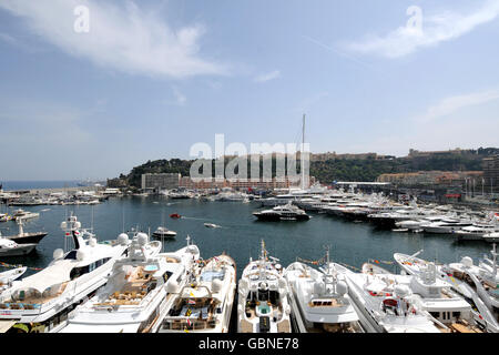 Formula uno - Fashion Show - Amber Lounge - le Meridien Beach Plaza Hotel. Vista sul porto di Monaco, Francia Foto Stock