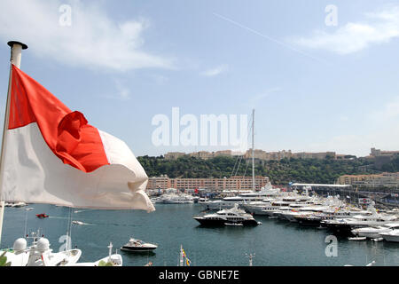 Formula uno - Fashion Show - Amber Lounge - le Meridien Beach Plaza Hotel. Vista sul porto di Monaco, Francia Foto Stock