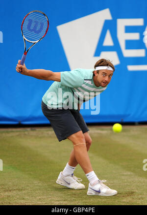 Brendan Evans degli Stati Uniti in azione contro il Colin Fleming della Gran Bretagna durante il Nottingham Open al Nottingham Tennis Center, Nottingham. Foto Stock