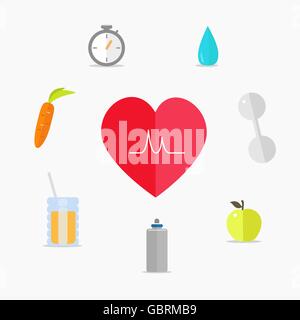 Set di uno stile di vita sano icone. Illustrazione Vettoriale