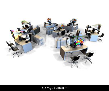 3D Render Image che rappresenta un ufficio con i datori di lavoro utilizzando occhiali per realtà virtuale. Foto Stock