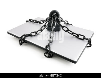 Computer e Internet security concept laptop con catene e pad lock Foto Stock