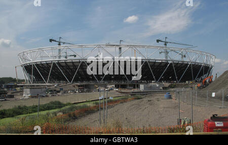 Il principale stadio olimpico in costruzione a Londra. Foto Stock