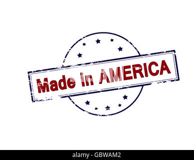 Timbro di gomma con testo made in America interno, illustrazione vettoriale Foto Stock