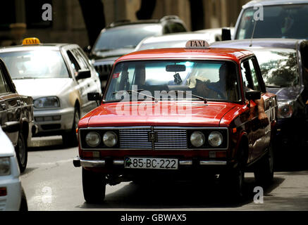 Travel Stock, Baku, Azerbaigian. Vista generale dei taxi a Baku, Azerbaigian Foto Stock