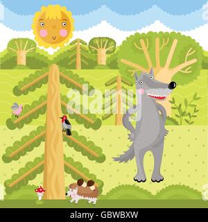 Vector Wolf sulla foresta. Illustrazione Vettoriale