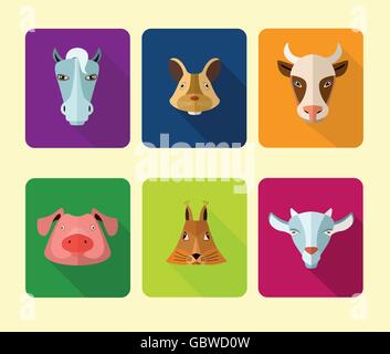 Gli animali della fattoria icone. Formato vettoriale. Illustrazione Vettoriale