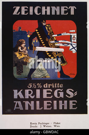 Eventi, prima guerra mondiale / prima guerra mondiale, propaganda, Austria-Ungheria, poster 'Zeichnet Kriegsanleihe' (acquistare i titoli di guerra), ottobre 1915, di Erwin Puchinger (1876-1944), Vienna, Additional-Rights-Clearences-Not Available Foto Stock