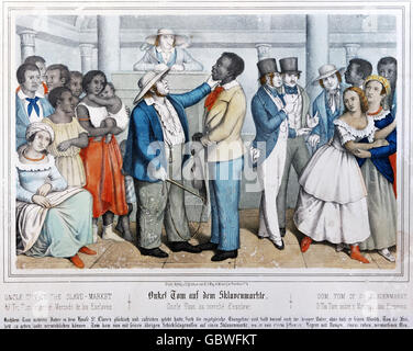 Letteratura, 'Uncle Tom's Cabin', roman by Harriet Beecher Stowe, 1852, 'Uncle Tom's End', litografia colorata, stampata DA E.G. Maggio, Francoforte sul meno, seconda metà del XIX secolo, collezione privata, diritti aggiuntivi-clearences-non disponibile Foto Stock