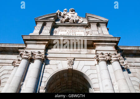 Alla Porta di Alcalá, chiudere la vista. Madrid, Spagna. Foto Stock