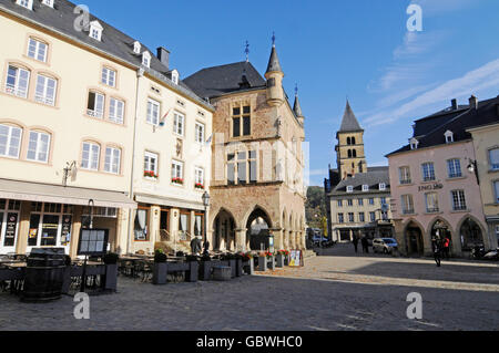 Dingstuhl o Denzelt, ex courthouse, piazza del mercato, basilica, Echternach, Lussemburgo Foto Stock