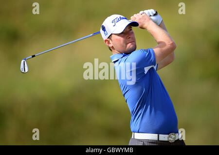 Branden Grace in Sud Africa durante il secondo giorno di pratica al Turnberry Golf Club, Ayrshire. Foto Stock