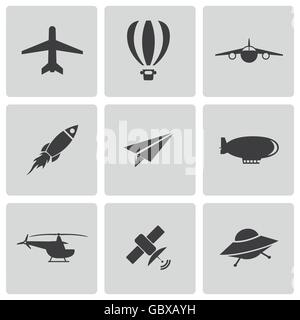 Vettore aereo nero set di icone Illustrazione Vettoriale