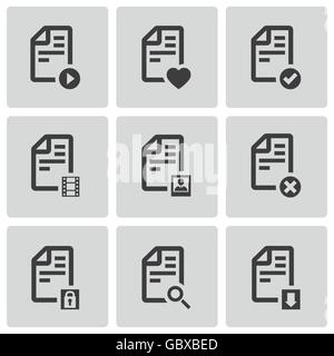 Vettore di documenti in bianco e nero set di icone Illustrazione Vettoriale