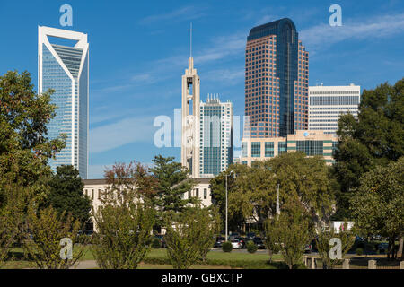 Lo skyline di Charlotte, NC, Stati Uniti d'America Foto Stock