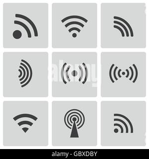 Vettore wireless nero set di icone Illustrazione Vettoriale