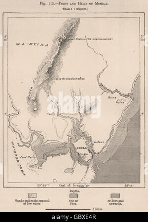 Porte e colline di Mombasa. Kenya. Maasai Land, 1885 Mappa antichi Foto Stock