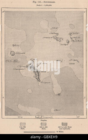 Le Seychelles. Isole dell'Oceano Indiano, 1885 Mappa antichi Foto Stock
