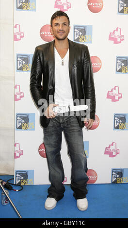 Peter Andre backstage a T4 on the Beach, a Weston Super Mare nel Somerset. Foto Stock