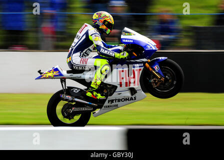 Yamaha Valentino Rossi delle ruote d'Italia durante la giornata di prove libere del Gran Premio di Gran Bretagna al Donington Park, Castle Donington. Foto Stock