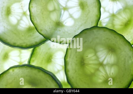 Close up di strati di back lit cetriolo Foto Stock