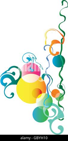 Multi-pattern colorato di cerchi, linee e volute su sfondo bianco Illustrazione Vettoriale