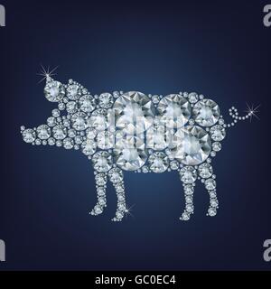 Felice anno nuovo 2019 creative biglietto di auguri con Pig composto da un sacco di diamanti Illustrazione Vettoriale