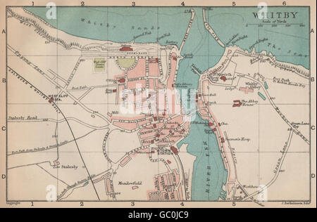 WHITBY town/city plan. Yorkshire. Bartolomeo, 1893 Mappa antichi Foto Stock