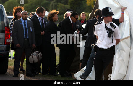 Muhammad Ali arriva al Campionato europeo di salto e dressage a Windsor. Foto Stock