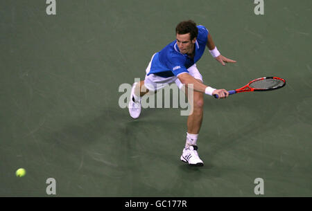 Andy Murray della Gran Bretagna in azione durante il settimo giorno degli US Open a Flushing Meadows, New York. Foto Stock