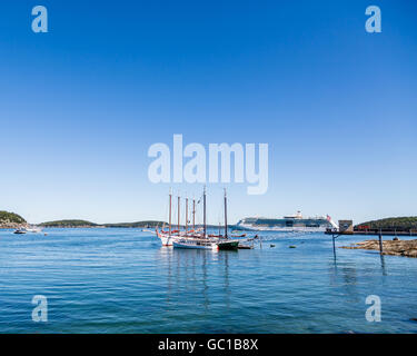 Tre masted golette ormeggiata in Bar Harbor Maine Foto Stock