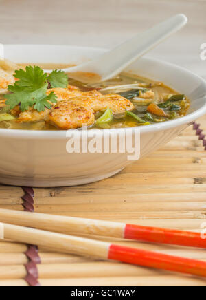 Asian zuppa di pollo con le verdure e il coriandolo Foto Stock