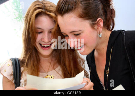 Risultati GCSE. La ballerina Harriet Arnott, 16, (a sinistra) della Richmond School apre i risultati dell'esame con l'amico Jess Bray. Foto Stock