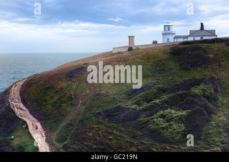 Swanage, incudine Point Lighthouse, Isle of Purbeck, Dorset, England, Regno Unito Foto Stock