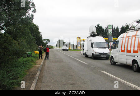 La scena dove il corpo di nove anni Stacey Lawrence è stato trovato nel taxi di un camion, sulla A605, vicino a Warmington, Northamptonshire. Foto Stock