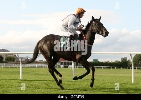 Corse ippiche - Summer Evening Racing - Ippodromo di Musselburgh. Jockey Paul Hanagan su Emeralds spirito prima del Buy A Racing Post Yearling Bonus candidato Nursery handicap Foto Stock